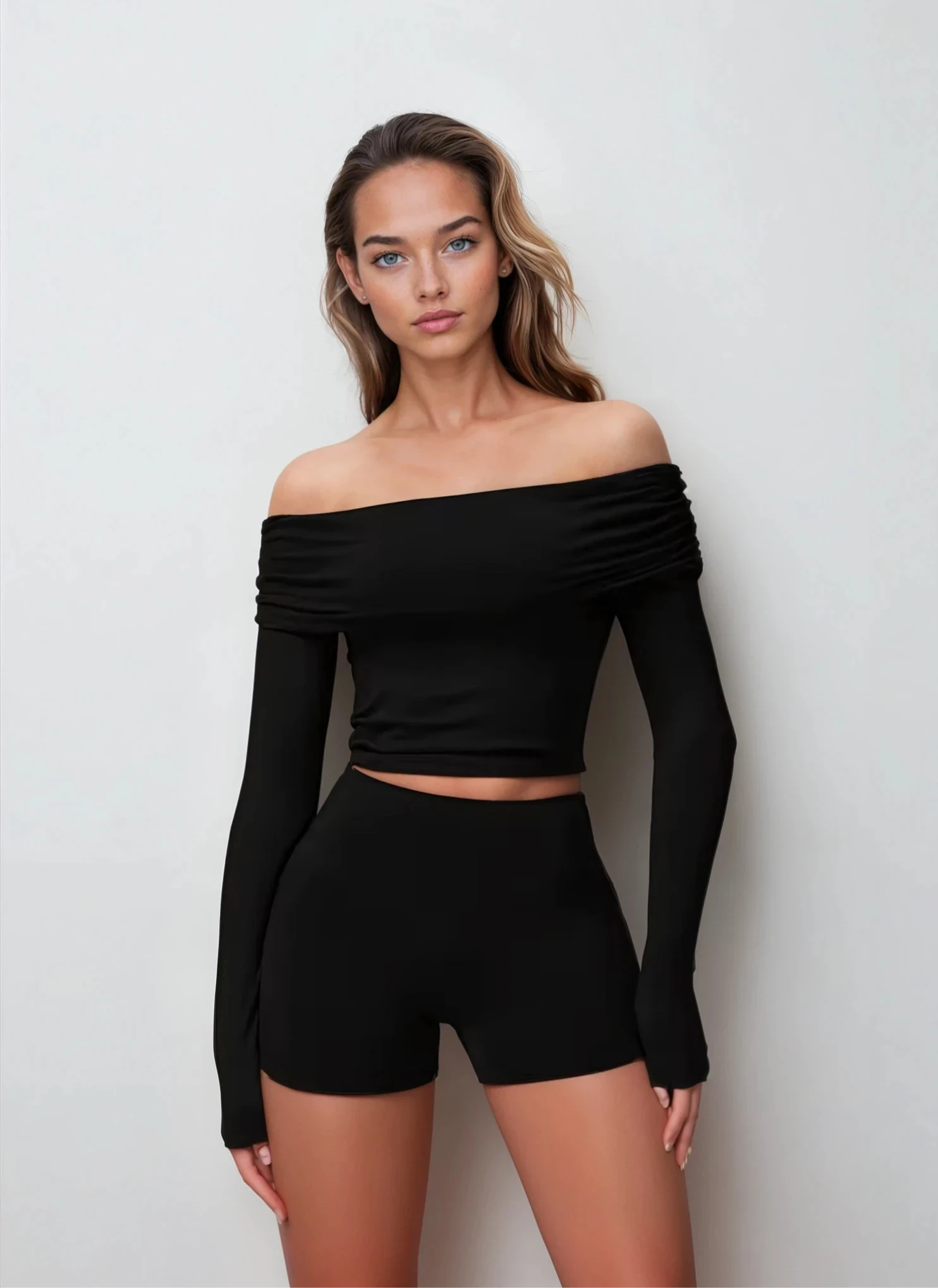 Off Shoulder Crop Top & Shorts Set