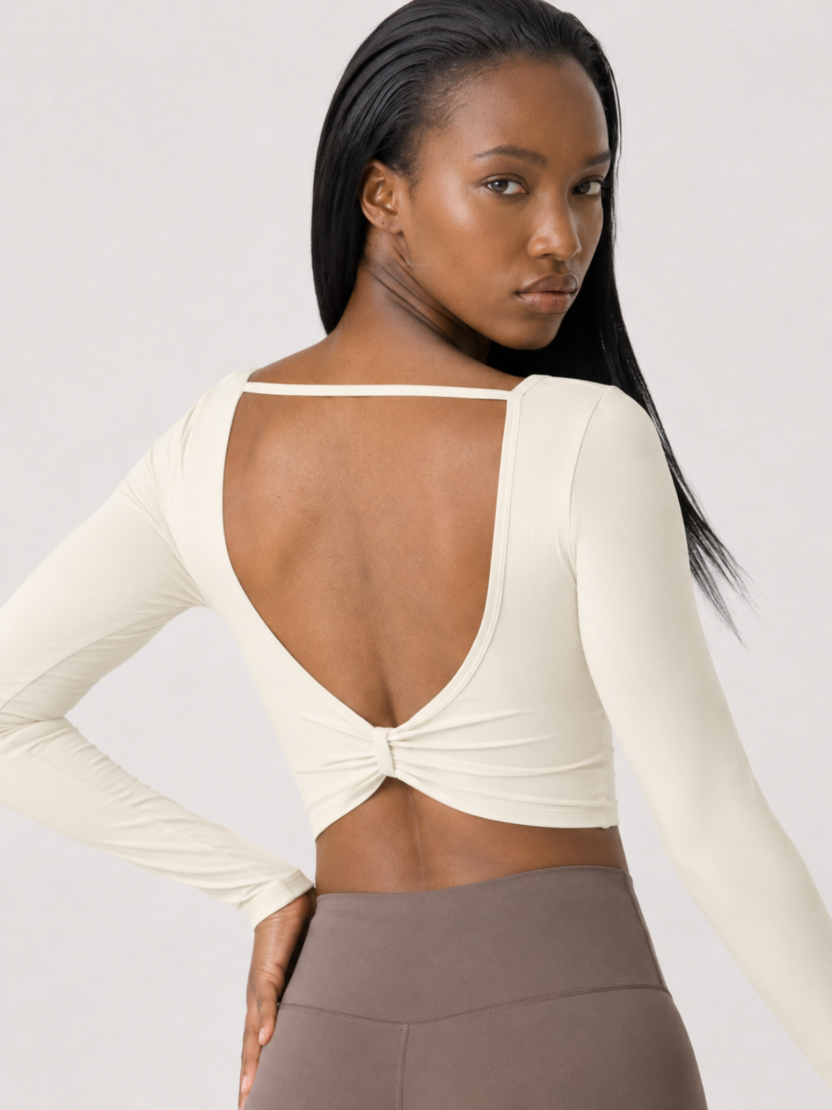 Sculpted Twist Open Back Long Sleeve Top