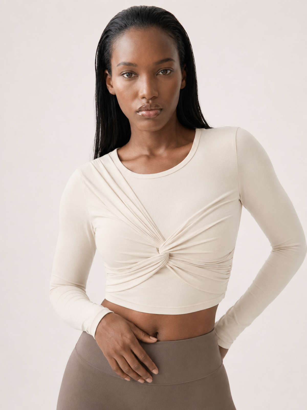 Sculpted Twist Open Back Long Sleeve Top