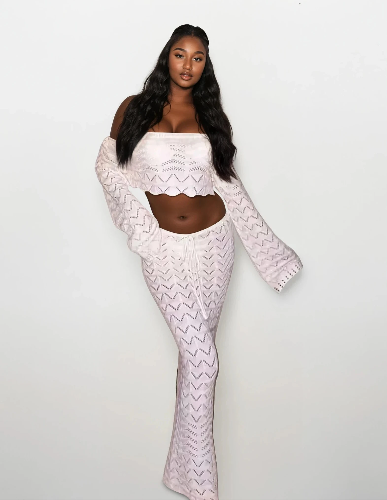 White Knit Two Piece Set