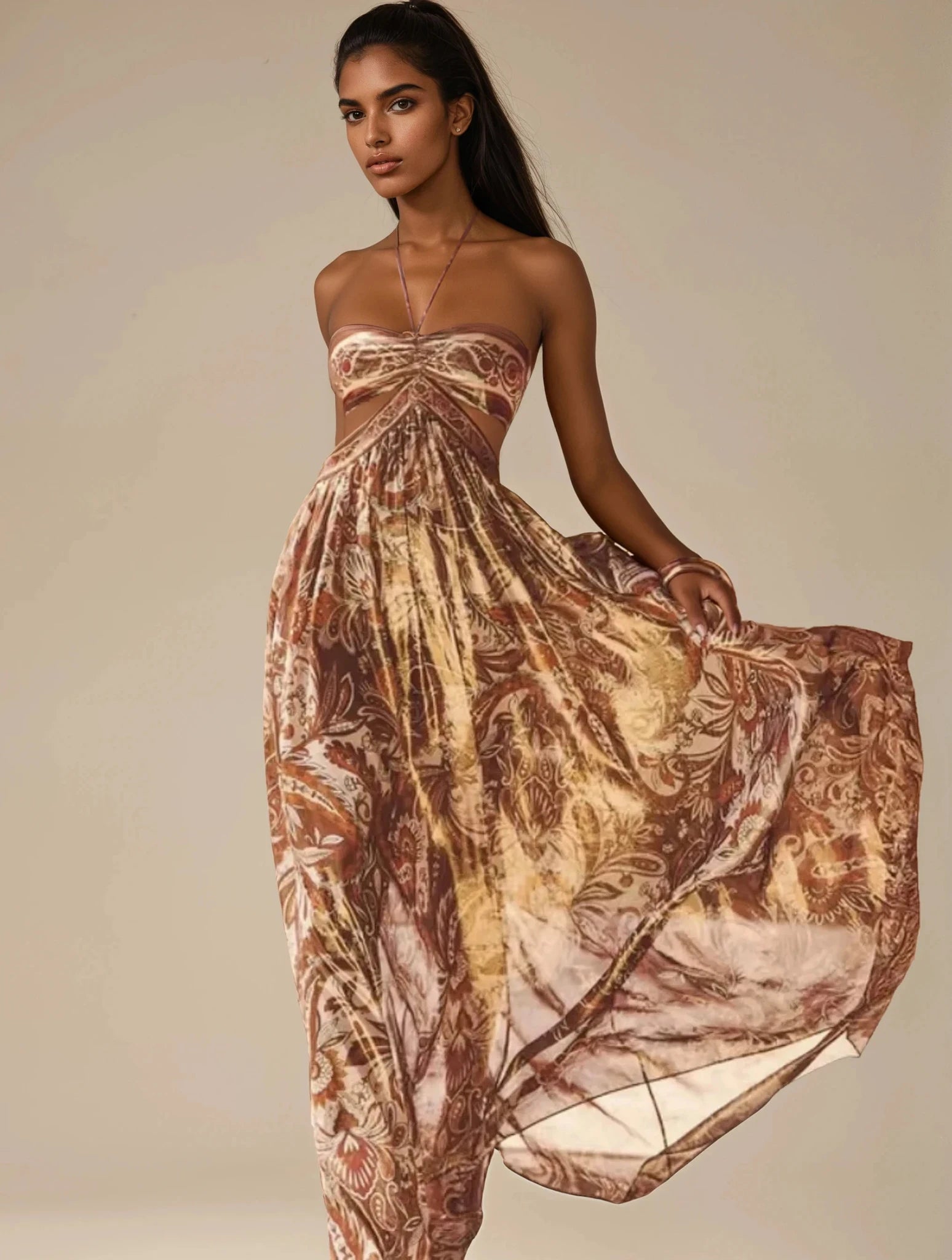 Boho Bandeau Cut Out Maxi Dress