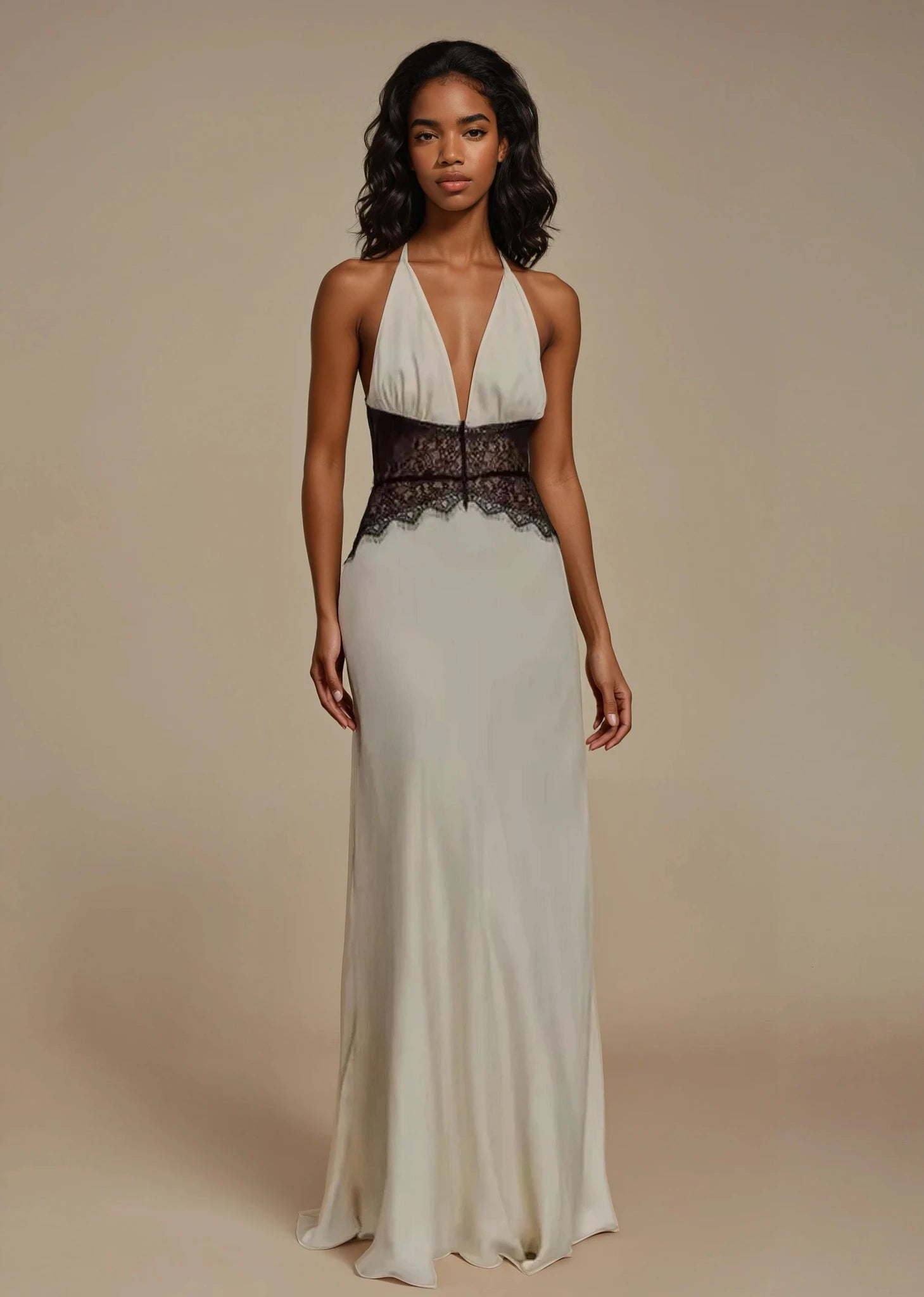 Silk Maxi Dress with Lace Corset Detail