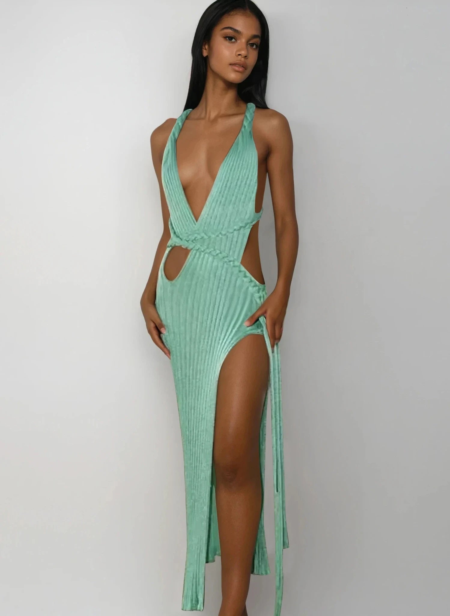 Criss Cross Plunge Cut Out Maxi Dress