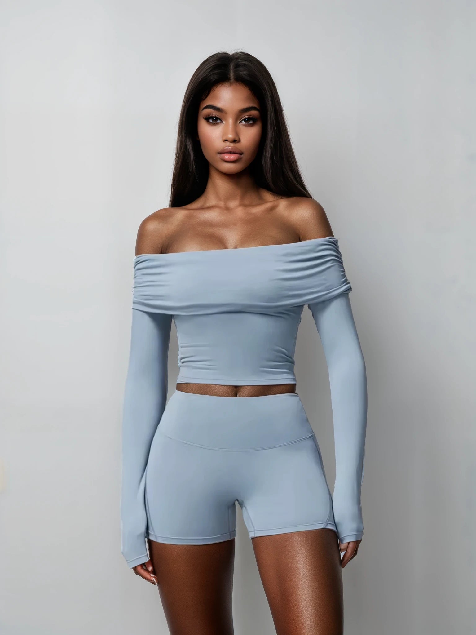 Off Shoulder Crop Top & Shorts Set