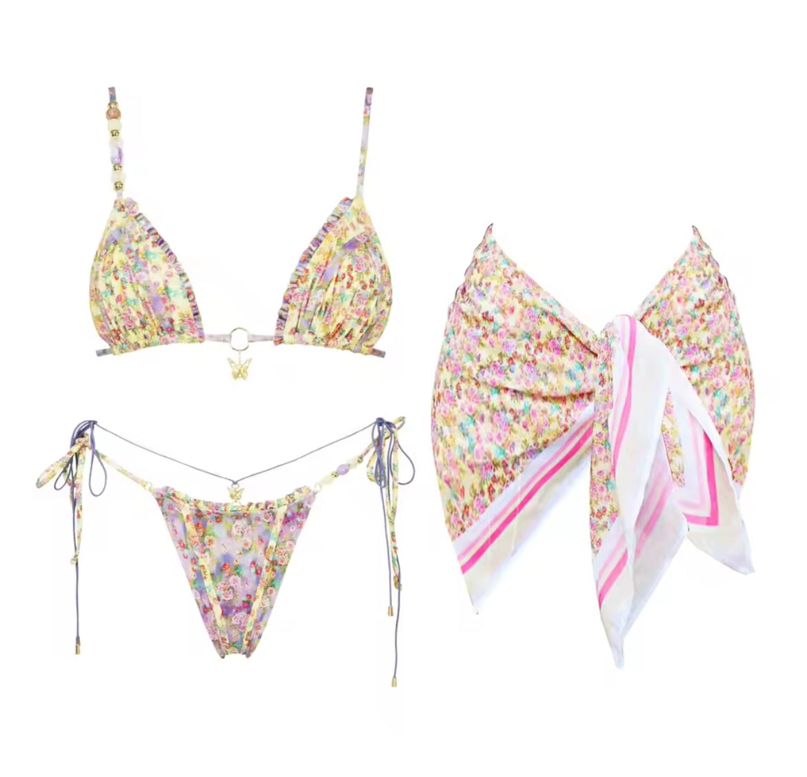 3 Piece floral Bikini Set