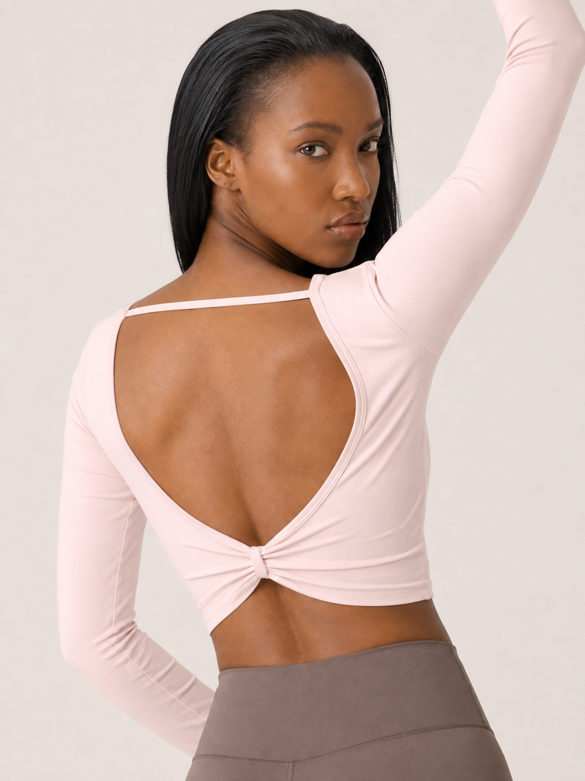Sculpted Twist Open Back Long Sleeve Top