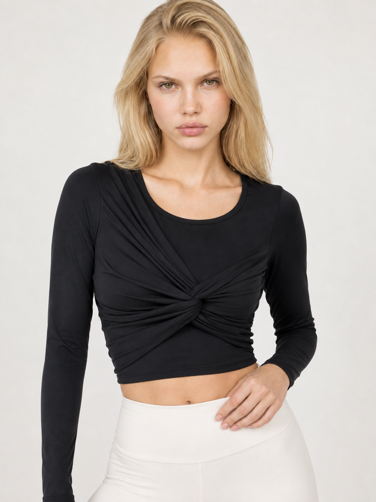 Sculpted Twist Open Back Long Sleeve Top