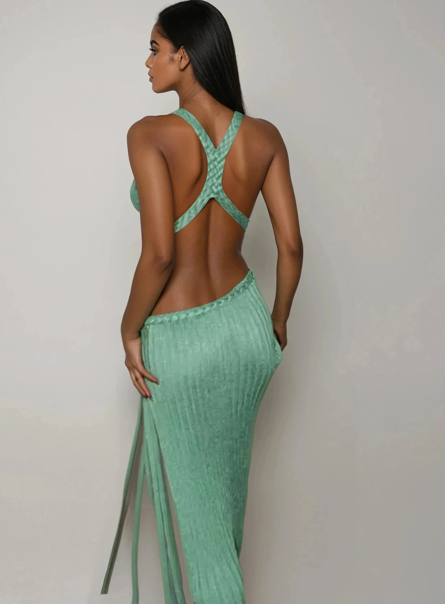 Criss Cross Plunge Cut Out Maxi Dress